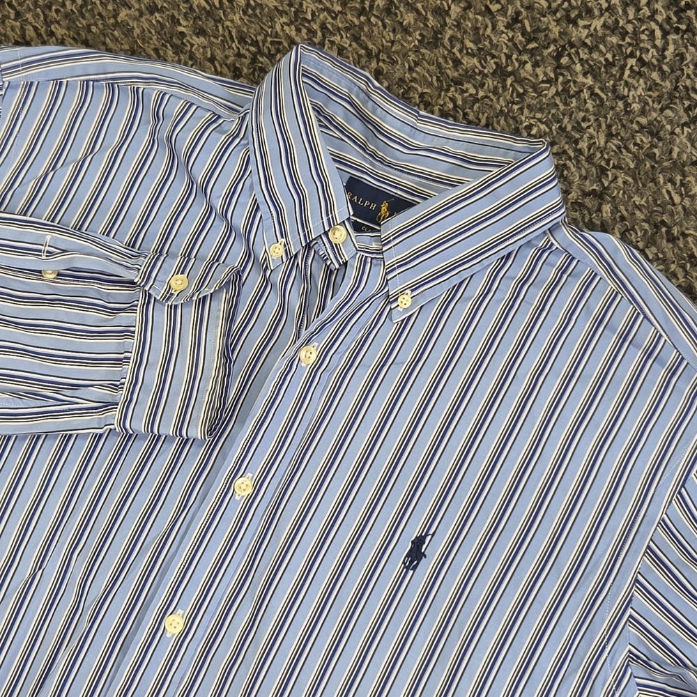 Ralph Lauren Mens XL Classic Fit Long Sleeve Button Down Shirt Blue Stripe
